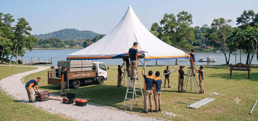 Pemasangan canopy tepi tasik