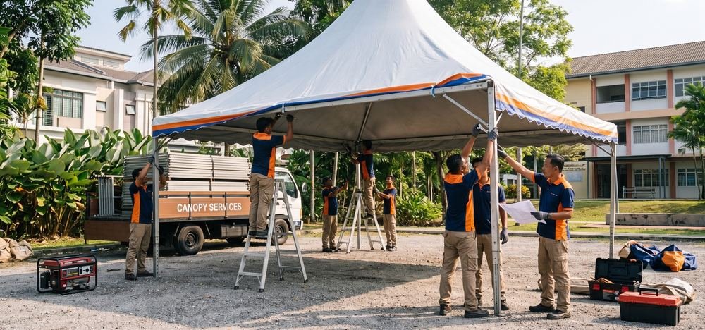 Team Ace Canopy memasang canopy